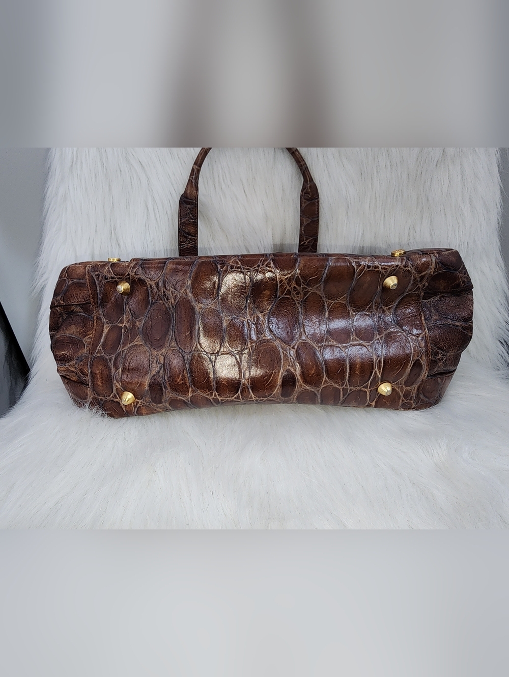 Elaine Turner Crocodile Leather Purse, Brown/Bronze w Gold Hardware & Logo Çharm - Picture 10 of 12